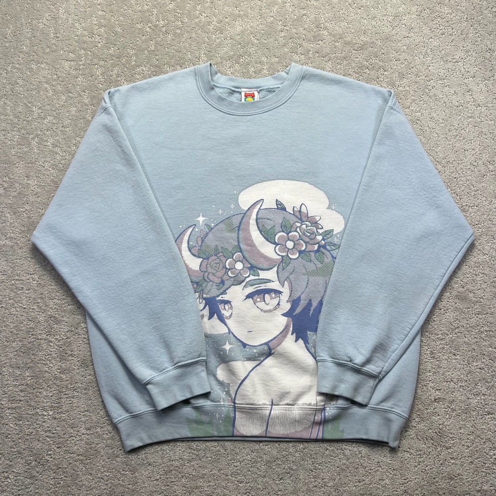 Omocat Sweatshirt Size XL Blue Demonboy Graphic Anime Manga Japanese Crewneck